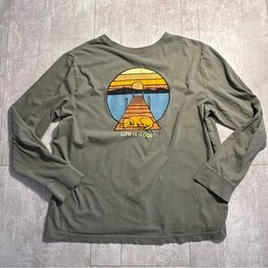 Life is Good Men's Green Long Sleeve Shirt crusher t shirt dog sunset sz L